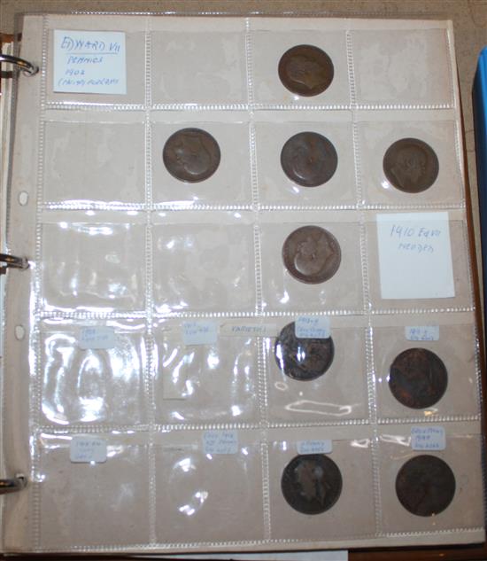 Copper coins, Charles II to QEII (mainly poor) inc 1695 1/2d, 1797 2d & 1d Cartwheel, 1874 1/2d (some lustre), in two albums